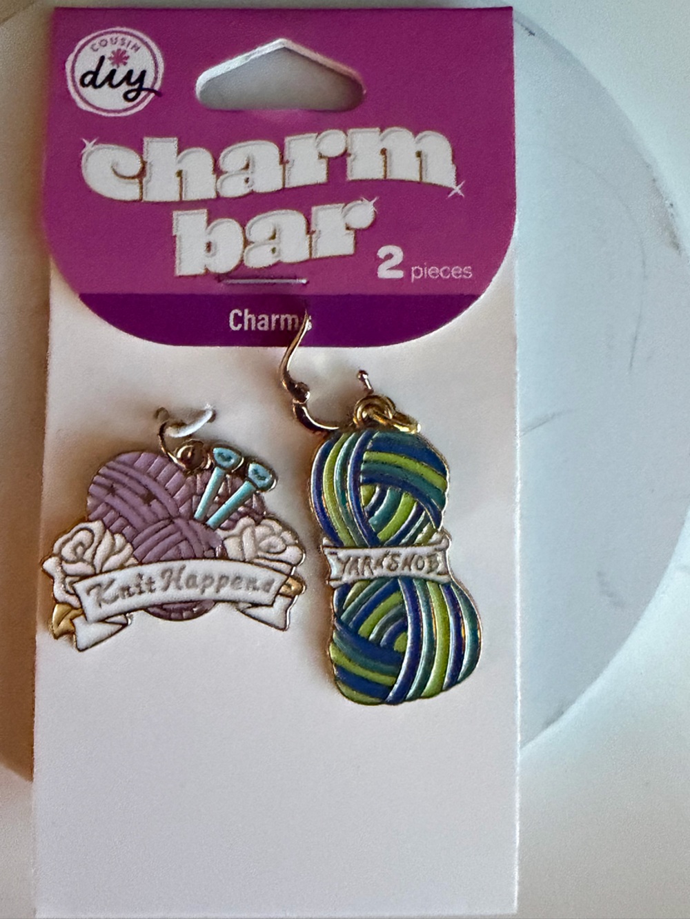 Unknown Brand Purple & Blue-Green Yarn Ball Charm Earrings